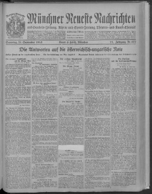 Münchner neueste Nachrichten Samstag 21. September 1918