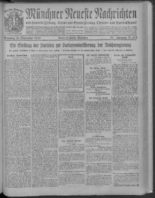 Münchner neueste Nachrichten Sonntag 22. September 1918