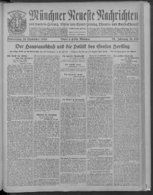 Münchner neueste Nachrichten Donnerstag 26. September 1918