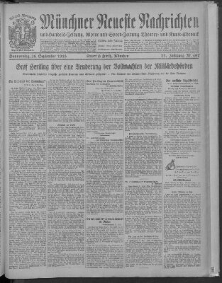 Münchner neueste Nachrichten Donnerstag 26. September 1918