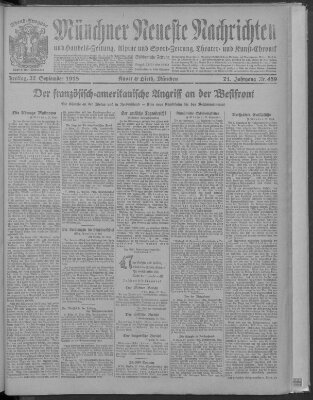 Münchner neueste Nachrichten Freitag 27. September 1918