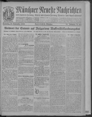 Münchner neueste Nachrichten Samstag 28. September 1918