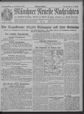 Münchner neueste Nachrichten Donnerstag 2. September 1915