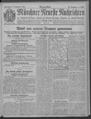 Münchner neueste Nachrichten Freitag 17. September 1915