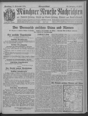 Münchner neueste Nachrichten Samstag 18. September 1915