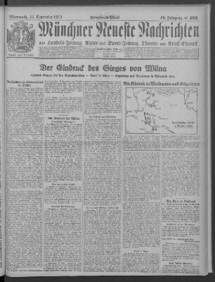 Münchner neueste Nachrichten Mittwoch 22. September 1915