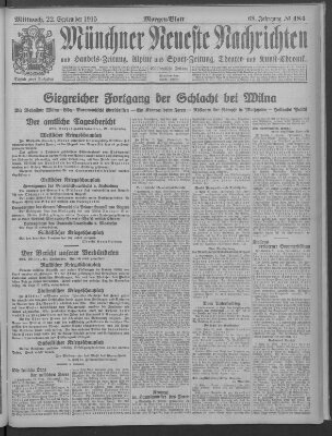 Münchner neueste Nachrichten Mittwoch 22. September 1915