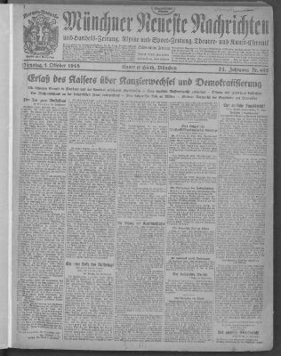 Münchner neueste Nachrichten Dienstag 1. Oktober 1918