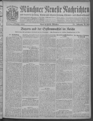 Münchner neueste Nachrichten Freitag 4. Oktober 1918