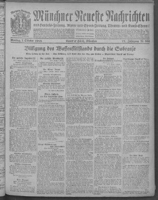 Münchner neueste Nachrichten Montag 7. Oktober 1918