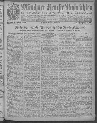 Münchner neueste Nachrichten Montag 7. Oktober 1918