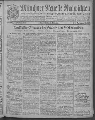 Münchner neueste Nachrichten Dienstag 8. Oktober 1918