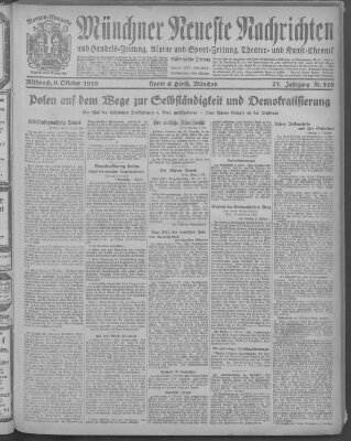 Münchner neueste Nachrichten Mittwoch 9. Oktober 1918