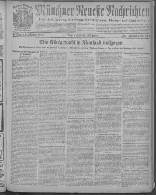 Münchner neueste Nachrichten Freitag 11. Oktober 1918