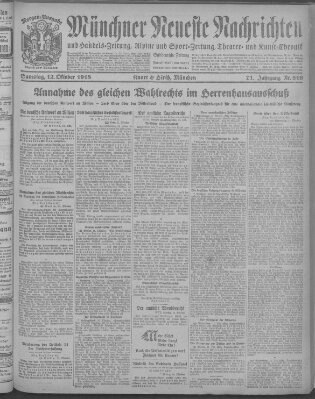 Münchner neueste Nachrichten Samstag 12. Oktober 1918