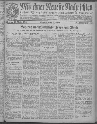 Münchner neueste Nachrichten Dienstag 15. Oktober 1918