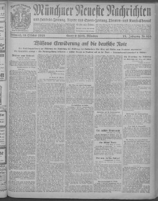 Münchner neueste Nachrichten Mittwoch 16. Oktober 1918