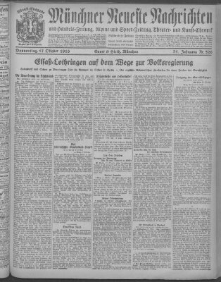 Münchner neueste Nachrichten Donnerstag 17. Oktober 1918