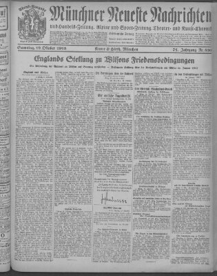 Münchner neueste Nachrichten Samstag 19. Oktober 1918