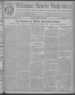 Münchner neueste Nachrichten Sonntag 20. Oktober 1918