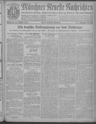 Münchner neueste Nachrichten Mittwoch 23. Oktober 1918