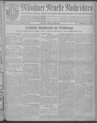 Münchner neueste Nachrichten Donnerstag 24. Oktober 1918