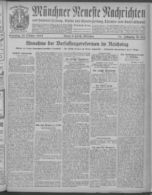 Münchner neueste Nachrichten Sonntag 27. Oktober 1918