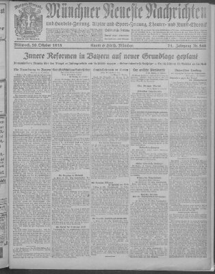 Münchner neueste Nachrichten Mittwoch 30. Oktober 1918