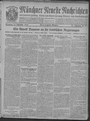 Münchner neueste Nachrichten Dienstag 12. November 1918