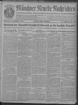 Münchner neueste Nachrichten Mittwoch 13. November 1918