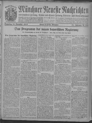 Münchner neueste Nachrichten Samstag 16. November 1918