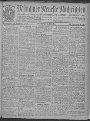 Münchner neueste Nachrichten Donnerstag 21. November 1918