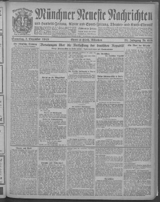 Münchner neueste Nachrichten Samstag 7. Dezember 1918