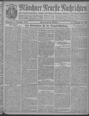 Münchner neueste Nachrichten Mittwoch 11. Dezember 1918