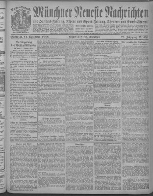 Münchner neueste Nachrichten Samstag 14. Dezember 1918