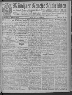 Münchner neueste Nachrichten Samstag 18. Januar 1919