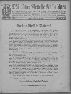 Münchner neueste Nachrichten Montag 7. April 1919