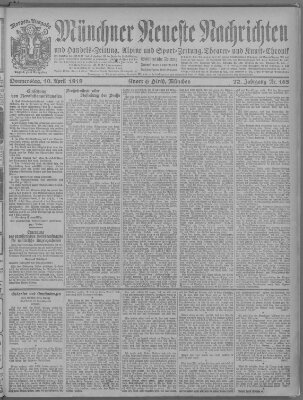 Münchner neueste Nachrichten Donnerstag 10. April 1919