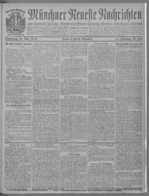 Münchner neueste Nachrichten Samstag 31. Mai 1919