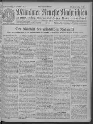 Münchner neueste Nachrichten Donnerstag 7. Oktober 1915