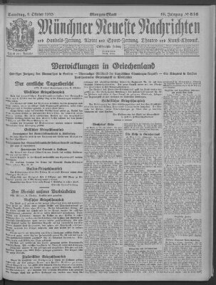 Münchner neueste Nachrichten Samstag 9. Oktober 1915