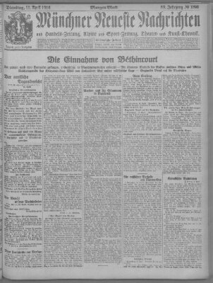 Münchner neueste Nachrichten Dienstag 11. April 1916