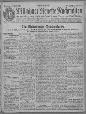 Münchner neueste Nachrichten Freitag 14. April 1916