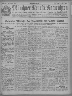 Münchner neueste Nachrichten Sonntag 16. April 1916