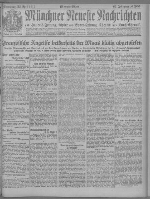 Münchner neueste Nachrichten Samstag 22. April 1916