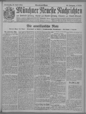 Münchner neueste Nachrichten Mittwoch 26. April 1916