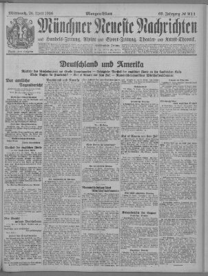 Münchner neueste Nachrichten Mittwoch 26. April 1916