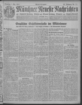 Münchner neueste Nachrichten Dienstag 2. Mai 1916