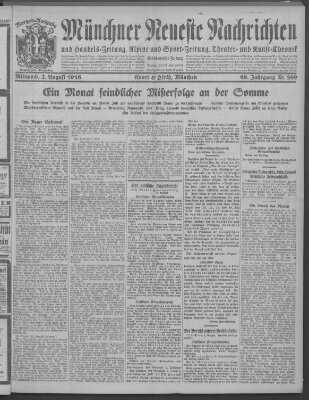 Münchner neueste Nachrichten Mittwoch 2. August 1916