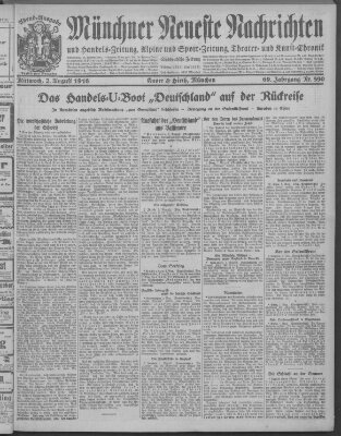 Münchner neueste Nachrichten Mittwoch 2. August 1916